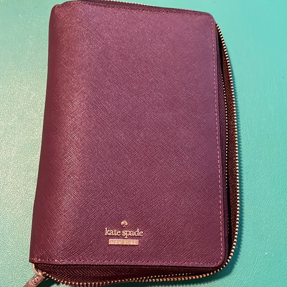 Kate Spade Burgundy Leather Planner Agenda Address Book Notebook ID Wallet 5 x 7